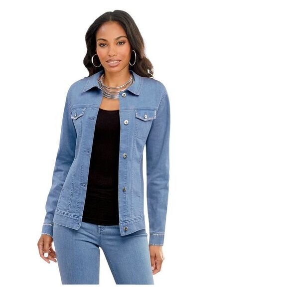 Ashro Maxine Denim Rhinestone Jacket Sz 6 - Picture 1 of 7